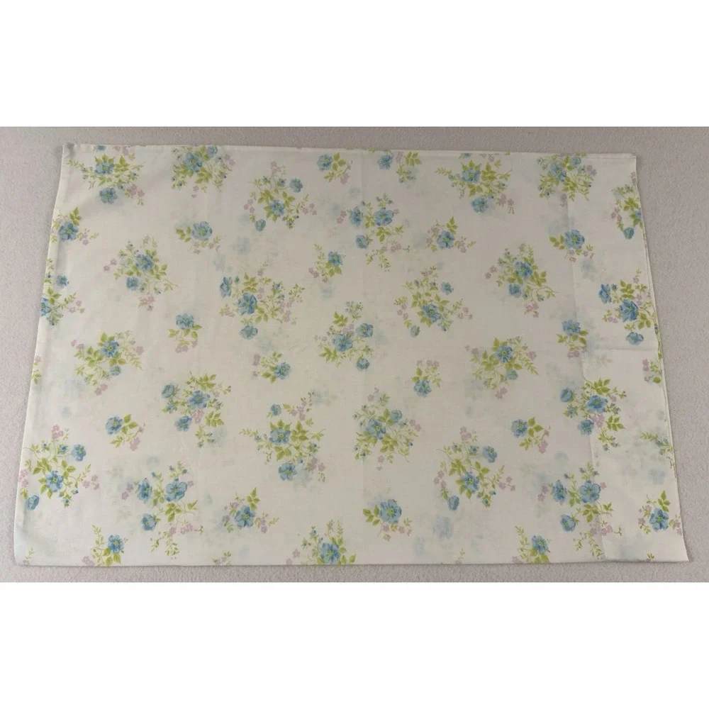 1 Vintage Floral‎ Pillowcase Standard Blue Green Pink Wamsutta Shabby Cottage